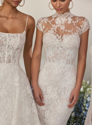 high neck lace fitted wedding dress