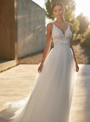 detailed bodice, tulle skirt wedding dress