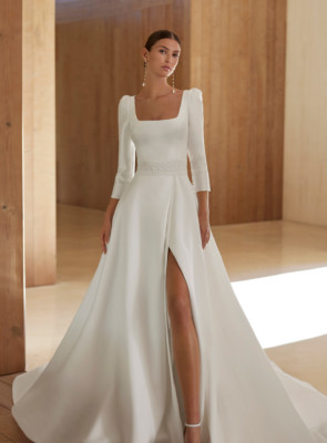 Mikado long sleeved wedding dress