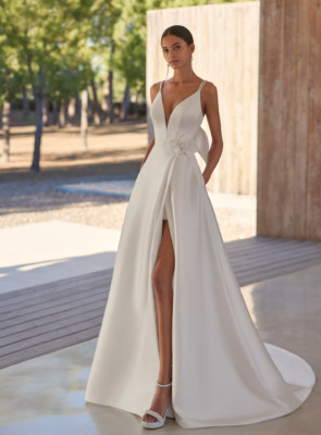 a line satin wedding dress