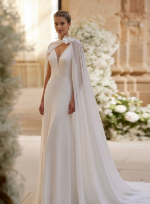 fitted wedding dress with cape