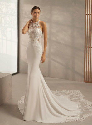 high necked backless fitted wedding dress