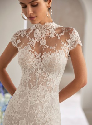 lace fitted high neck wedding dress