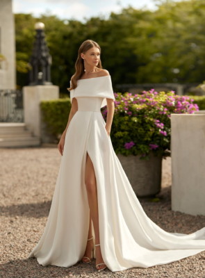 bardot A line wedding dress